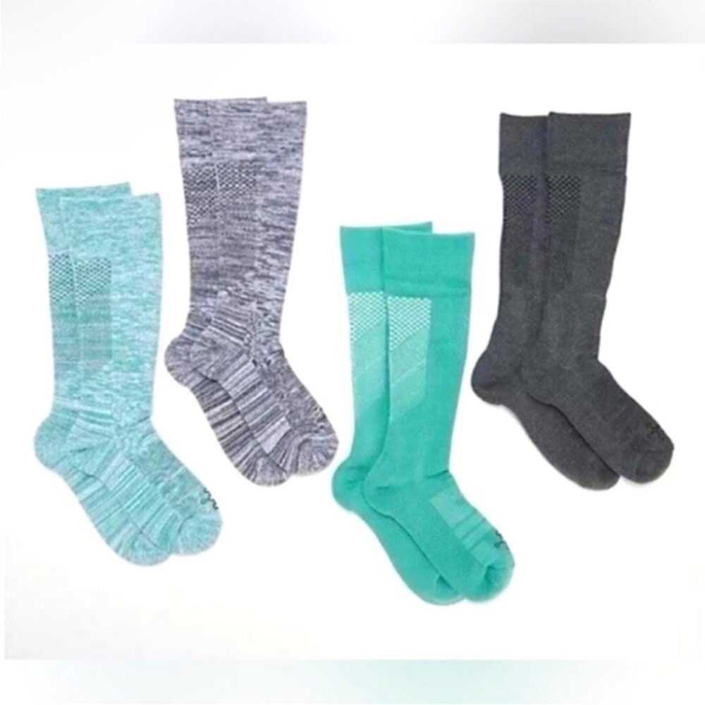 TOMMIE COPPER Compression Over-the-Calf Socks Gray-Jade Green (4)-Pack size M